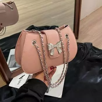 Оптовая продажа, женская сумка с бантом, новинка лета 2024, модная универсальная сумка на цепочке, сумка через плечо в западном стиле на одно плечо