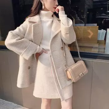 Оптовая продажа женской одежды, женский шерстяной костюм с добавлением хлопка, женский осенне-зимний темперамент, маленькие, средние и длинные S