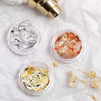 Оптовая продажа золотых и серебряных наклеек для нейл-арта с цветными фрагментами фольги. 1 piece розового золота