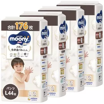 Оптовая закупка органических штанов Moonyman Natural Pants L размера 176 штук x Подгузник [Содержит хлопок] (9~14 кг) (44 4) [Элемент дела] белый