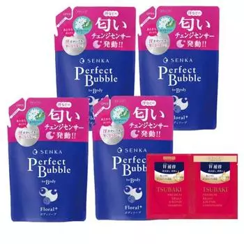 [Оптовая закупка] Сменный блок мыла для тела SENKA Perfect Bubble for Body Floral Plus 350 мл x 4 + бонусный сменный блок шампуня для тела с запахом пота