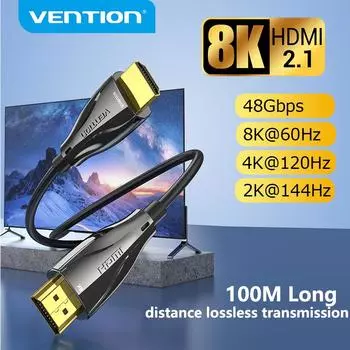 Оптоволоконный кабель Vention 8K HDMI 48 Гбит/с Кабель HDMI 2.1 8K @ 60 Гц HDR eARC Кабель HDMI, совместимый с RTX 3090 LG Samsung Sony TV 1M чёрный