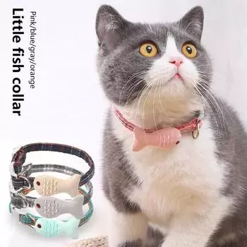 Оптовые и прохладные аксессуары для ошейника для кошек, мягкий шотландский тартан с вышивкой, ошейник для кошек с рыбками хаки