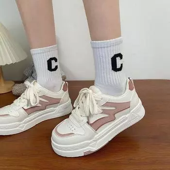 Оптовые кроссовки женские весенние новые мягкие кроссовки контрастного цвета на шнуровке с увеличенной толстой подошвой женские повседневные кроссовки 35