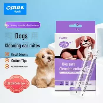 OPULA Средства для чистки ушей у собак: 50 ватных палочек и капли для чистки ушей 50 pieces