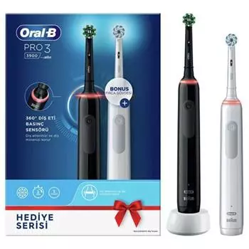 Oral-B Pro 3 - 3900 2 шт. Набор электрических зубных щеток Перезаряжаемая зубная щетка 2 шт. Преимущество в упаковке Черный и белый