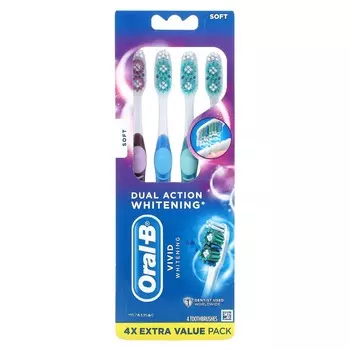 Oral-B, яркое отбеливание, мягкая, 4 зубные щетки