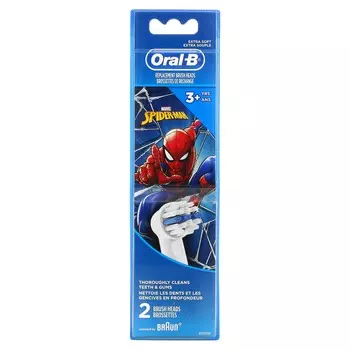 Oral-B, сменные насадки, сверхмягкие, для возраста 3+, Человек-паук, 2 шт. в упаковке