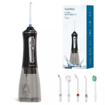 Оральный ирригатор Jet Washer Sarlisi 5 сменных насадок 5 уровней 2 режима потока воды 300 мл бак для воды нить для промывки USB перезаряжаемый IPX7 водонепроницаемый вращение
