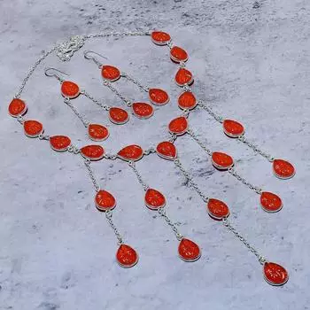 Orange Carnelian Gemstone Handmade 925 Sterling Silver Jewelry Set y2P66