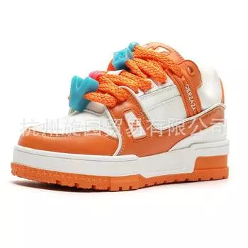 Orange chubby thick-soled heightening board shoes men and women niche design couple bread shoes trend versatile white shoes 36-Female code