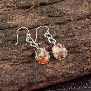 Orange Copper Turquoise Gemstone 925 Sterling Silver Handmade Earrings 1.60 EE-12-39