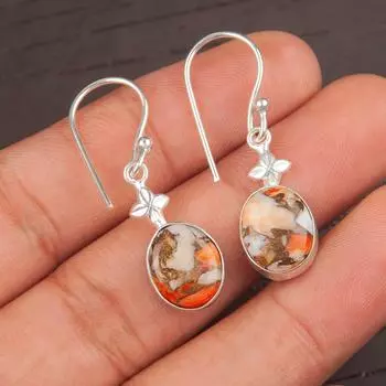 Orange Copper Turquoise Gemstone 925 Sterling Silver Jewelry Boho Earrings 1.30 EE-6-38