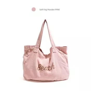 Orange Girl Korean Series Preppy Pink Canvas Bag Commuter Niche Portable Shopping Bag Shoulder Bag Tote Bag Soft Mist Powder