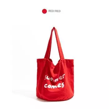 Orange Girl Simple Letter Daylight Yellow Canvas Bag 2025 New Large Capacity Handbag Shoulder Tote Bag Red