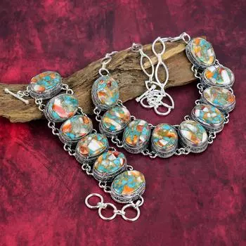 Ювелирные изделия из драгоценных камней Orange Spiny Oyster, ювелирные изделия ручной работы из цельного серебра 925 пробы, уникальный комплект украшений для браслета и ожерелья для женщин Adjustable With 8 -18 оранжевый