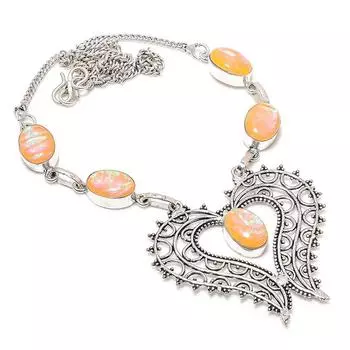 Orange Triplet Opal Gemstone 925 Sterling Silver Jewelry Necklace 18 k0l34 оранжевый