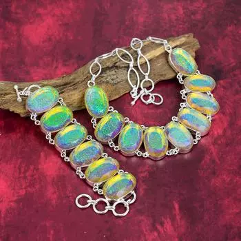 Ювелирные изделия из оранжевого триплетного опала, ювелирные изделия из цельного серебра 925 пробы, комплект украшений из ожерелья и браслета ручной работы для нее Adjustable With 8 -18 оранжевый