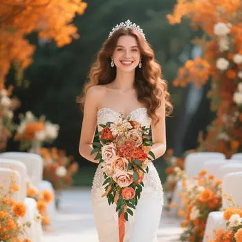 Orange Wedding Bouquets for Bride Rustic Boho Cascading Bridal Bouquet Flowers Fall Vintage