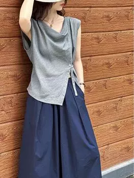 Orange Zhi Women s Irregular Cowl Neck Short Sleeve Shirt - Summer Sweet Style One Size