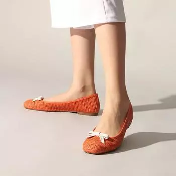 Оранжево-белые балетки из натуральной кожи с лазерным принтом