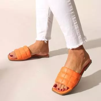 Оранжевые кожаные женские тапочки