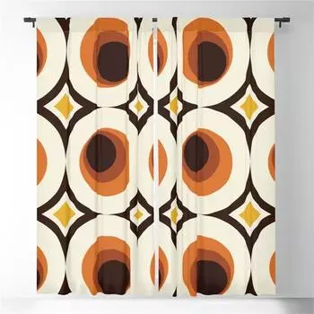 Оранжевые шторы Mid-Century Modern Circle Blackout Curtains 3D Print Window Warms для спальни, гостиной, декора, оконных украшений 100W130H(CM)40x51in&Hook