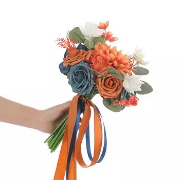 Оранжевые свадебные цветы атласная ткань ручной букет жених креативный значок элегантный рука/браслет/значок C