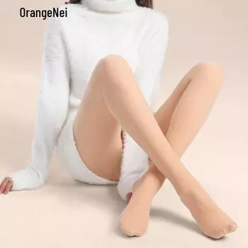 Оранжевые светочувствительные двухслойные чулки телесного цвета для женщин - колготки телесного цвета на весну и осень 160g plus velvet, one size