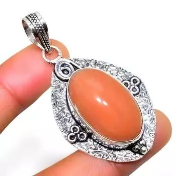 Оранжевый авантюрин, 925 проба, посеребренный кулон ручной работы, 2,08 дюйма 2.08 оранжевый