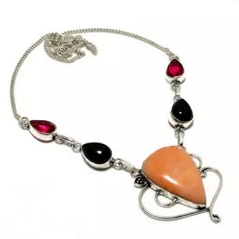 Оранжевый авантюрин, черный оникс, драгоценный камень 925, посеребренное колье, 18 дюймов 18 оранжевый