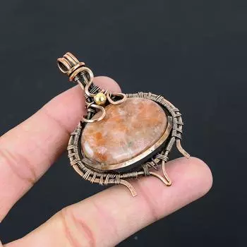 Оранжевый авантюрин, драгоценный камень, чистая медная проволока, обернутая подвеской ручной работы, ювелирное изделие для нее 2.60 Inches оранжевый