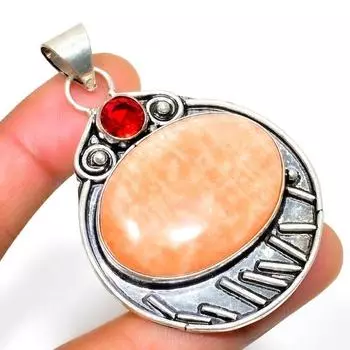 Оранжевый авантюрин, гранат, 925 проба, посеребренный ювелирный кулон, 2,46 дюйма 2.46 оранжевый