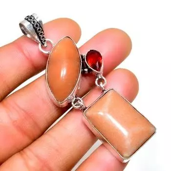 Оранжевый авантюрин, гранат, 925 проба, посеребренный ювелирный кулон, 2,46 дюйма 2.46 оранжевый