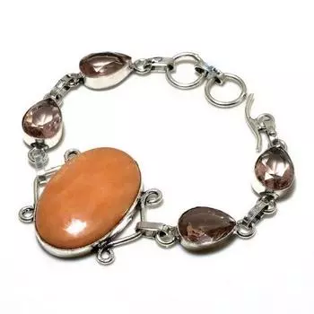 Оранжевый авантюрин, морганит, драгоценный камень 925, посеребренный браслет 6–8 дюймов