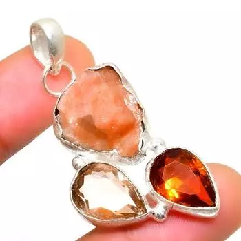 Оранжевый авантюрин, морганит, драгоценный камень 925, посеребренный кулон 1,70 дюйма 1.70 оранжевый