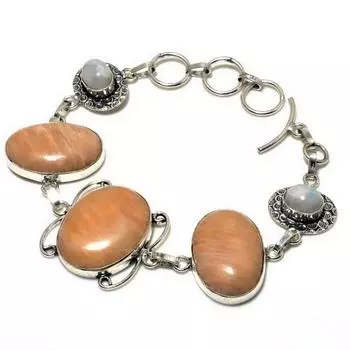 Оранжевый авантюрин, радуга, лунный камень, подарочный ювелирный браслет длиной 6–8 дюймов