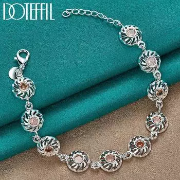 Оранжевый браслет с цветком из циркона AAA, стерлинговое серебро 925 пробы, подарочные очаровательные ювелирные изделия 20cm