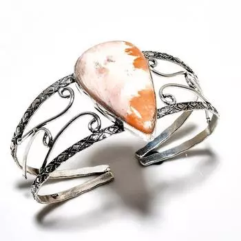 Оранжевый драгоценный камень сколецит 925 пробы, посеребренный ювелирный браслет ручной работы