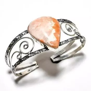 Оранжевый драгоценный камень сколецит 925 пробы, посеребренный ювелирный браслет ручной работы