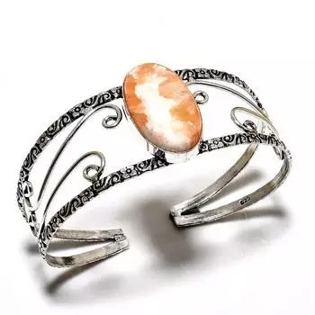 Оранжевый драгоценный камень сколецит 925 пробы, посеребренный ювелирный браслет ручной работы