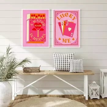 Оранжевый и розовый сочетаются с цитатами, сделанными на небесах, забавная картина на холсте Lucky Me, настенная живопись, скандинавские постеры для декора гостиной 21x30cm No Framed красный