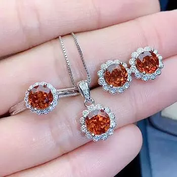 Оранжевый кристалл циркон бриллианты драгоценные камни подсолнух серьги-гвоздики кольца ожерелья с подвесками комплекты ювелирных изделий для женщин модные подарки resizable&45cm