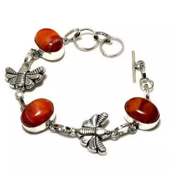 Оранжевый кружевной агат, драгоценный камень 925, посеребренный браслет ручной работы, длина 6–8 дюймов