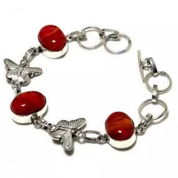 Оранжевый кружевной агат, драгоценный камень 925, посеребренный браслет ручной работы, длина 6–8 дюймов