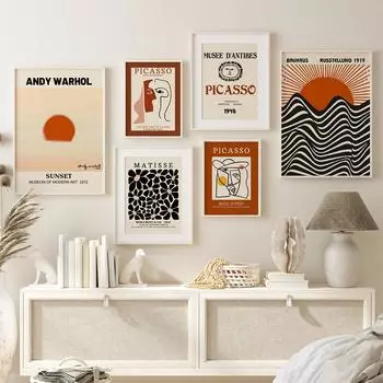 Оранжевый Матисс Пикассо печать плакатов Баухаус Энди Уорхол настенное искусство абстрактная картина на холсте скандинавская картина для декора гостиной 21x30cm No Framed