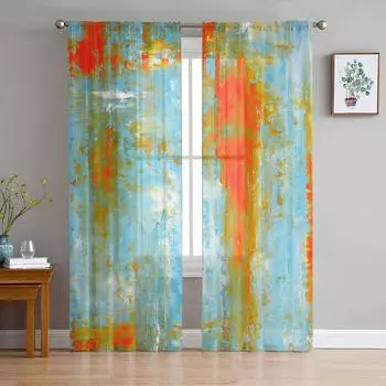 Оранжевый пигмент современные тюлевые шторы для гостиной спальни дома кухни окна прозрачные шторы 135W x 114H(cm)