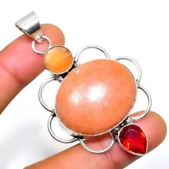 Оранжевый Серафинит Гранат 925 Посеребренная Ювелирная Подвеска 2,46 дюйма 2.46 оранжевый