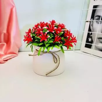 Orchid Flower Artificial Potted Plant Indoor Garden And Living Decoration Space Bright Red