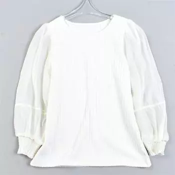 Orders Exported to Japan Boutique Splicing Style T-shirt Women 429 L82019 round Neck Pullover Tulle Lantern Long sleeve Spring and Summer Casual Top 1 beige 38